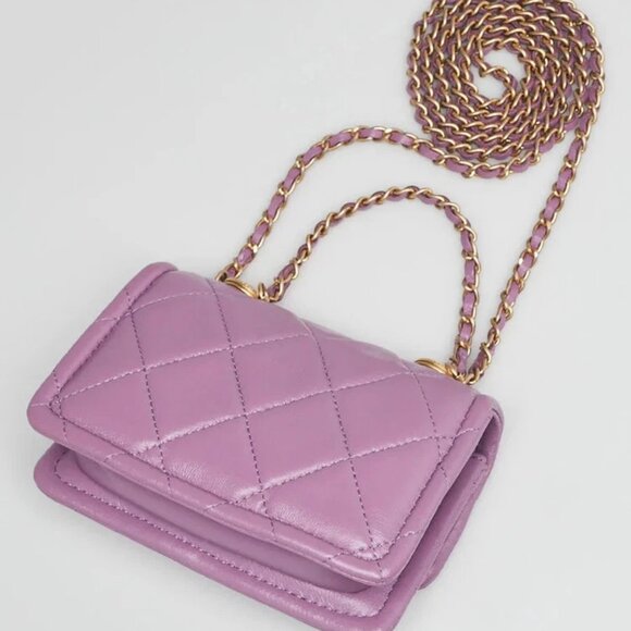 Chanel Purple Quilted Lambskin Shiny Lambskin Quilted Extra Mini Flap - Picture 3 of 11